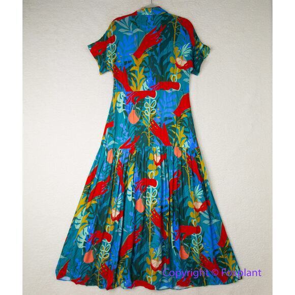 Hutch Rigby Tropical Floral Tie Waist Button Front Maxi Shirt Dress, size S - Picture 11 of 16